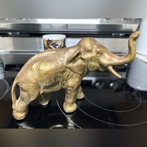 Brass Elephant figurine 6” Tall Trunk Up Vintage